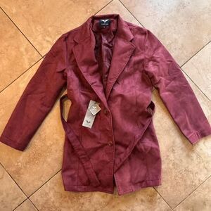 AC DiMilano Maroon Suede-Look Longline Blazer Jacket – Size L